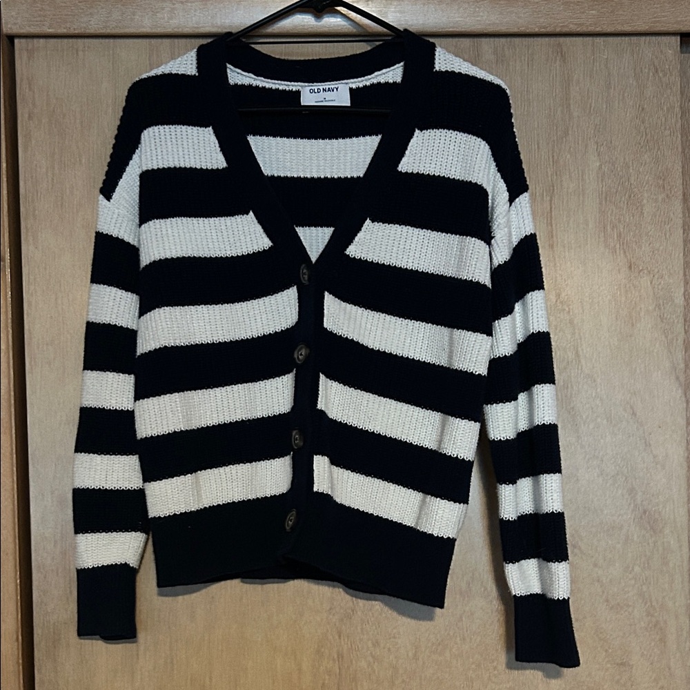 Old Navy Women's Navy and White Striped Cardigan